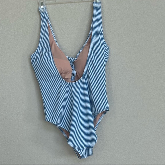 J.Crew Blue White Striped Lace-Up One-Piece Swimsuit Women’s Size 16 Open Back - Picture 2 of 7